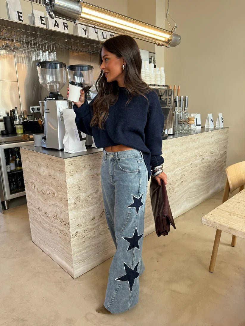 Loose Fit Star Print Denim Pants