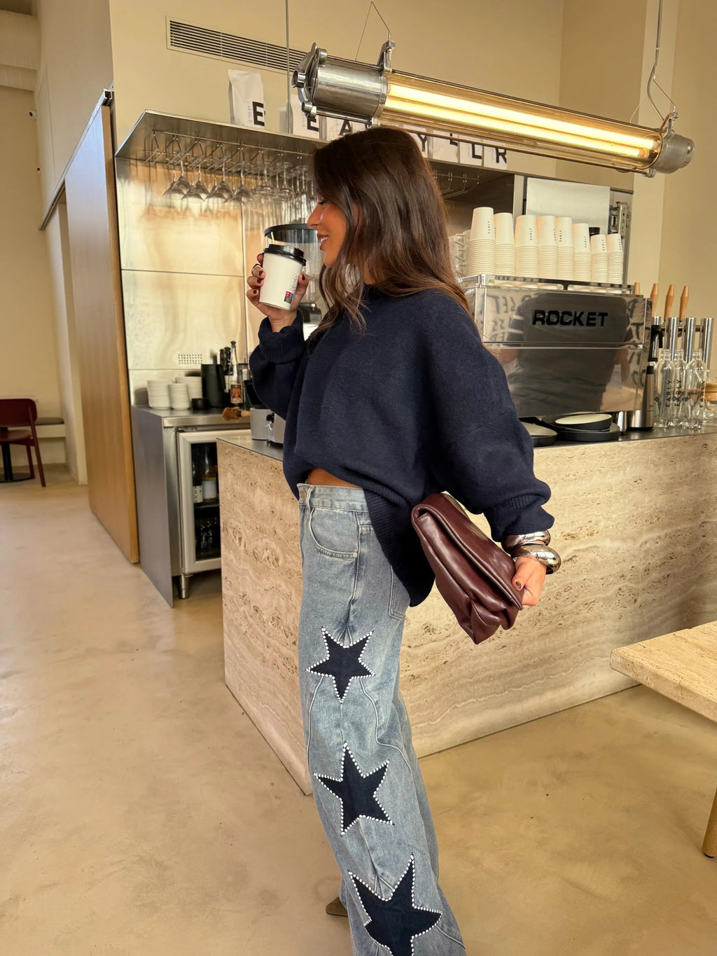 Loose Fit Star Print Denim Pants