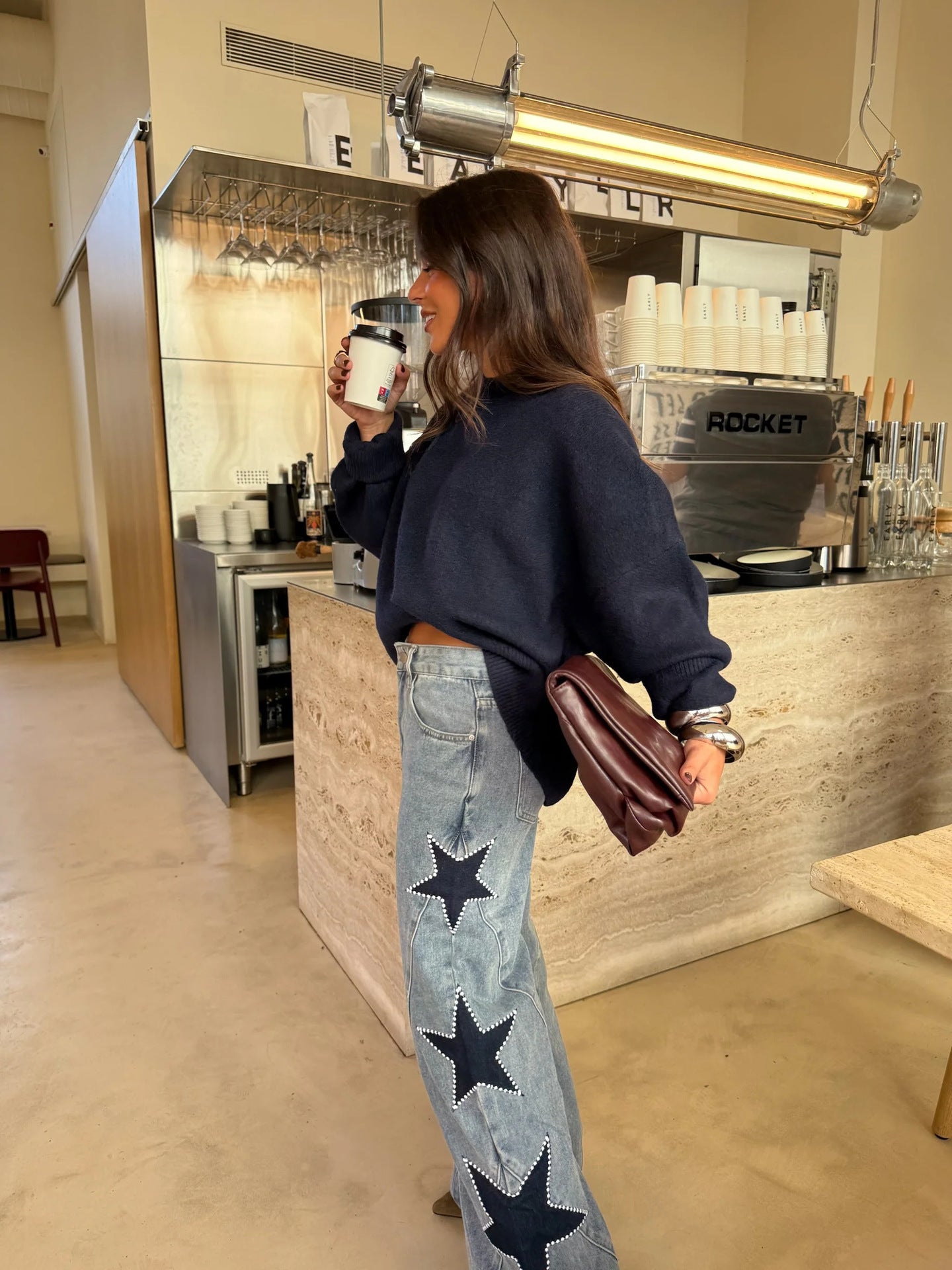 Loose Fit Star Print Denim Pants
