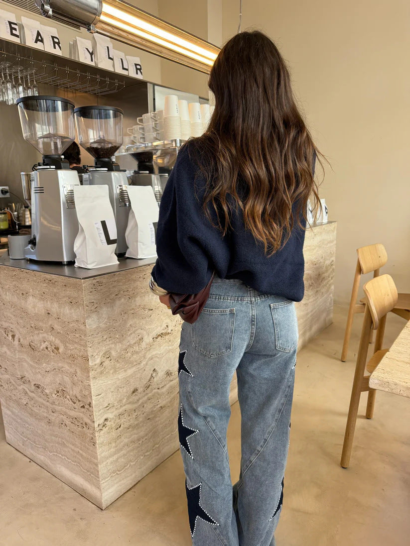 Loose Fit Star Print Denim Pants